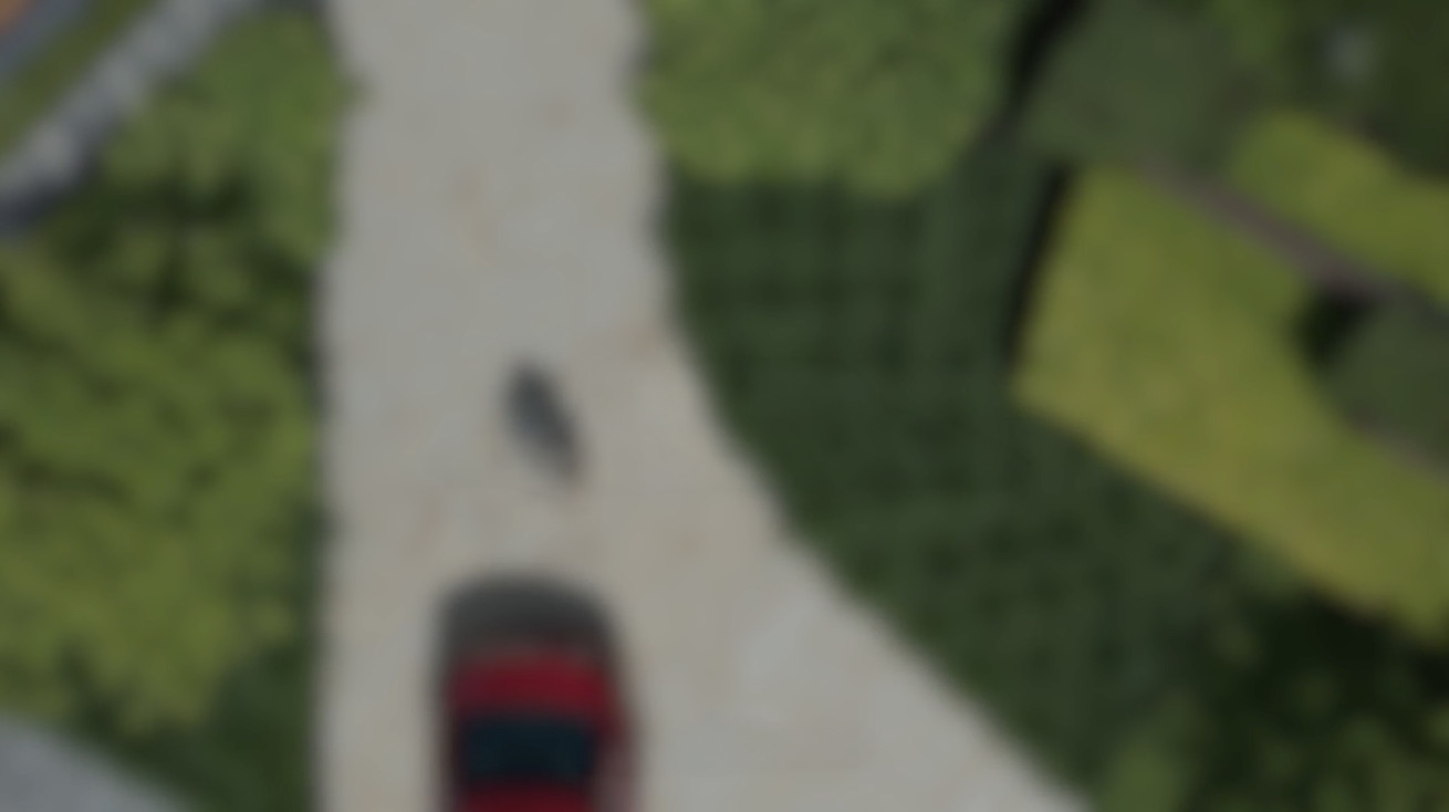 Aerial view of a red car on a tree-lined road — product video thumbnail