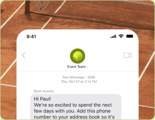 Text message thread with the event team